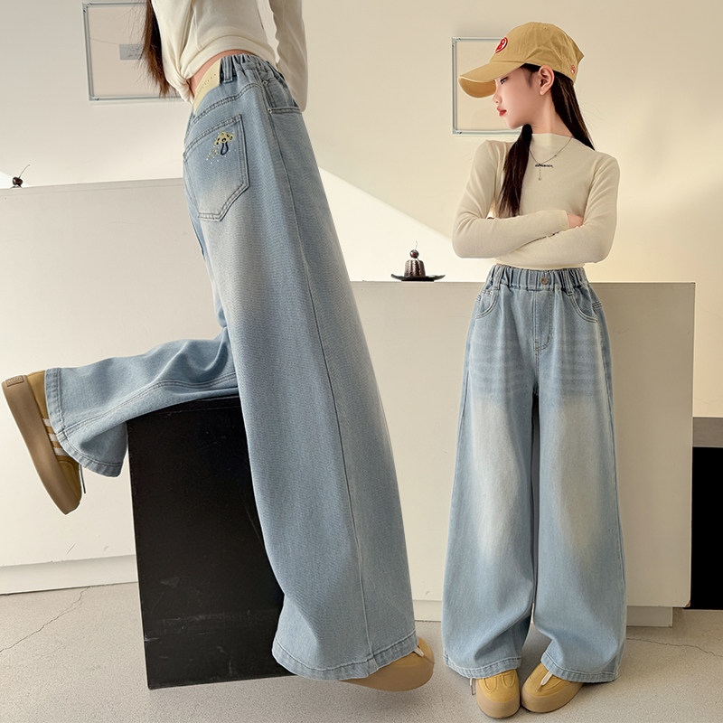 女童春装牛仔阔腿裤外穿2026新款中大童宽松直筒裤初中生显瘦裤子,淘宝优惠券,粉丝福利购,淘宝优惠卷