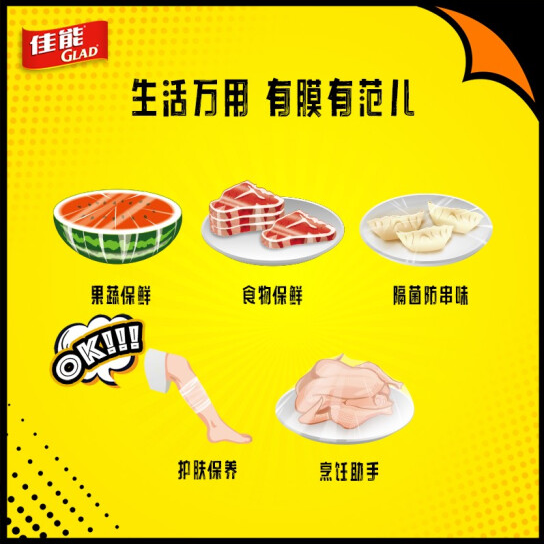 佳能Glad易撕保鲜膜食品级PE材质生鲜蔬果食物冰箱用45M*20cm*2盒 - 图2