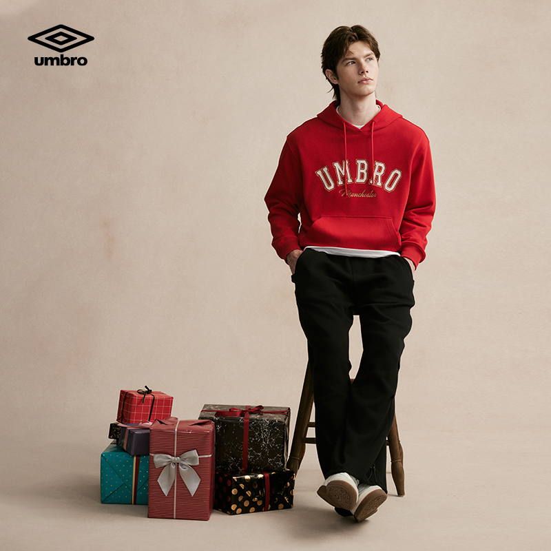 umbro茵宝官方经典连帽红色卫衣国风LOGO复古套头衫长袖上衣男 - 图2