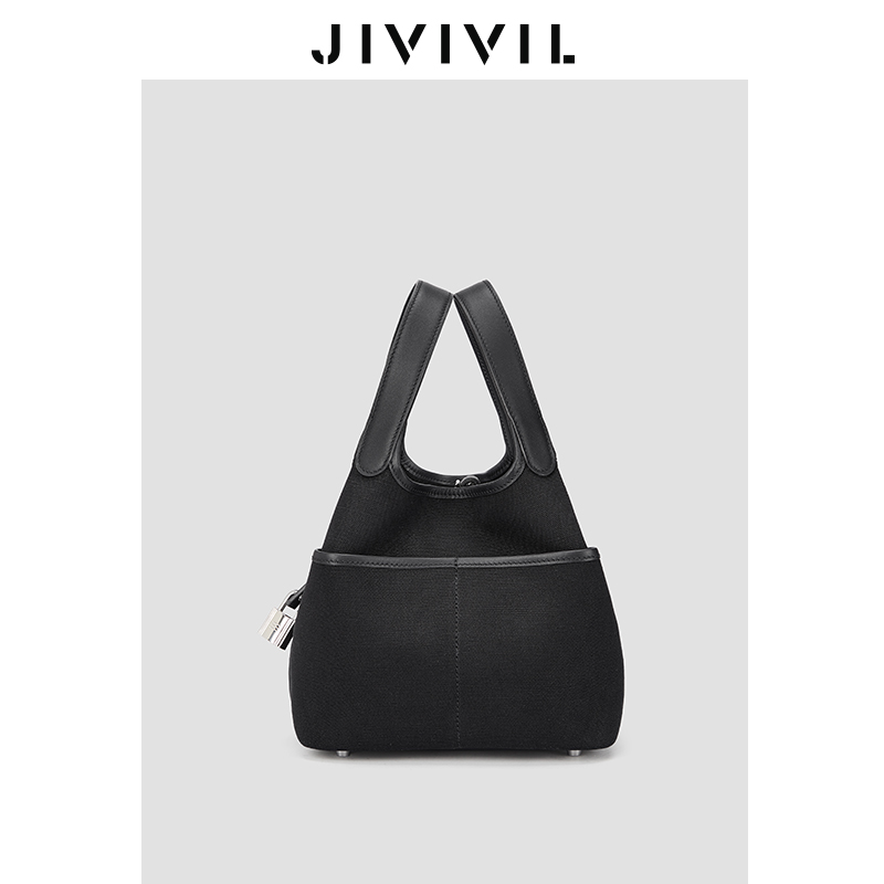 JIVIVIL2023新款百搭高级感水桶包菜篮子女包大容量手提袋手拎包 - 图3