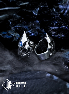 手午复刻|925银未来机战戒指潮品哥特前卫机甲科幻朋克银饰镶嵌