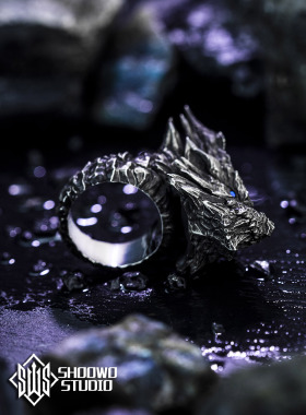 怪物猎人系列钢龙龙头纯银戒指