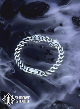 海贼王火拳艾斯哭笑脸纯银手链