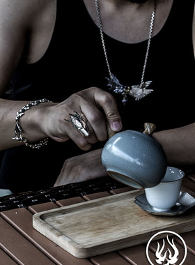 手午原创｜埃及死神阿努比斯胡狼戒指925银暗黑安卡