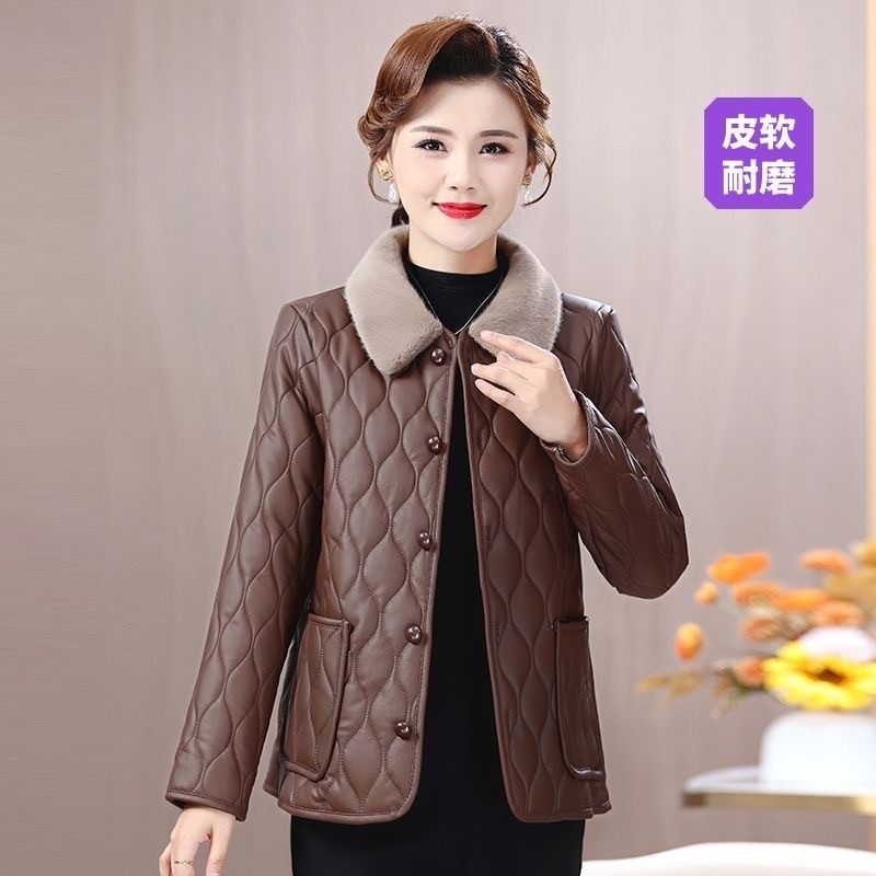 PU皮质妈妈冬装洋气加绒加厚大妈棉服气质中老年短款女装外套女士,淘宝优惠券,粉丝福利购,淘宝优惠卷