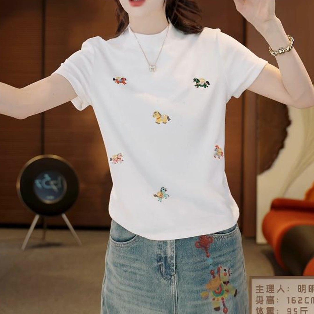 时尚重工刺绣磨毛短袖t恤女2026春季新款百搭宽松显瘦大码上衣,淘宝优惠券,粉丝福利购,淘宝优惠卷