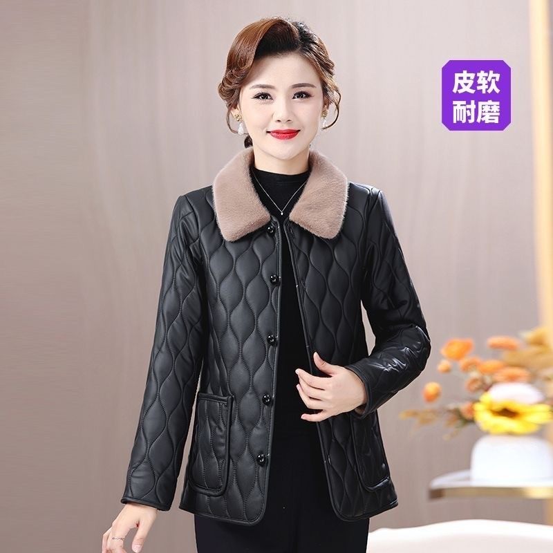 PU皮质妈妈冬装洋气加绒加厚大妈棉服气质中老年短款女装外套女士,淘宝优惠券,粉丝福利购,淘宝优惠卷
