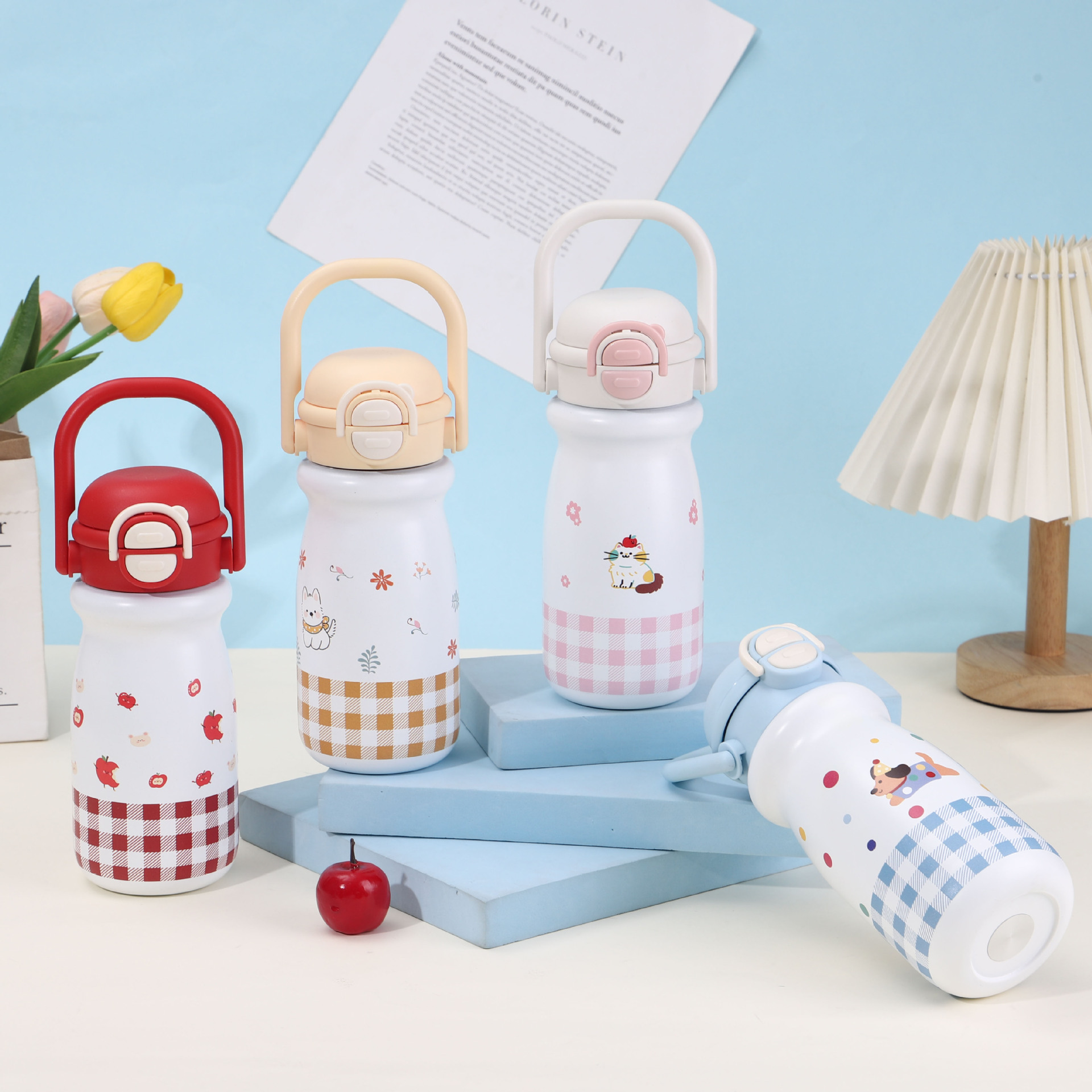 卡通吸管拎拎杯316儿童不锈钢保温杯高颜值女礼品水杯子定制 - 图1