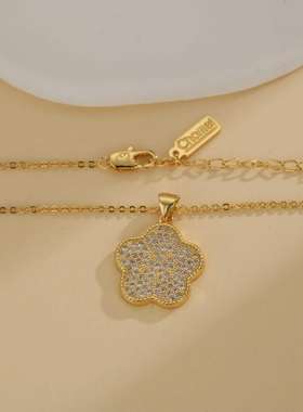 【新客立减】五叶花牌镶钻项链锁骨链日韩时尚饰品七夕毕业送礼物