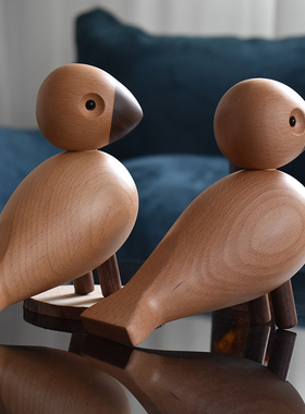 小胖鸟北欧纯手工木摆件桌面