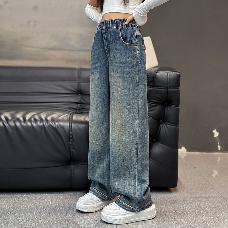 女童裤子秋装洋气初中生女孩阔腿裤宽松春秋季直筒秋冬加绒牛仔裤,淘宝优惠券,粉丝福利购,淘宝优惠卷