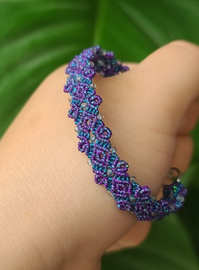 【紫色花边】精品蜡绳手链手工编织尖晶手链