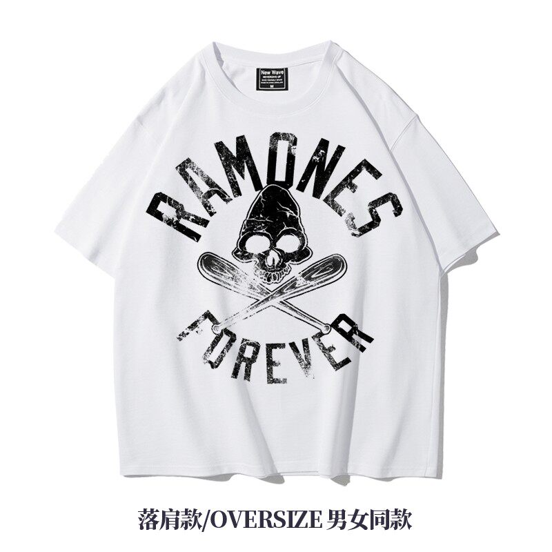 五分袖落肩款oversize重磅T恤摇滚ramones雷蒙斯阿美咔叽美式男夏 - 图2