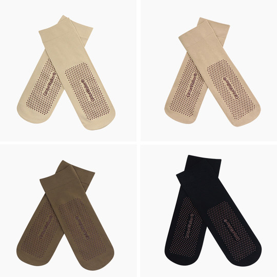 女士秋冬天鹅绒点胶防滑按摩底中筒丝袜防勾丝加厚黑肤色丝袜短袜