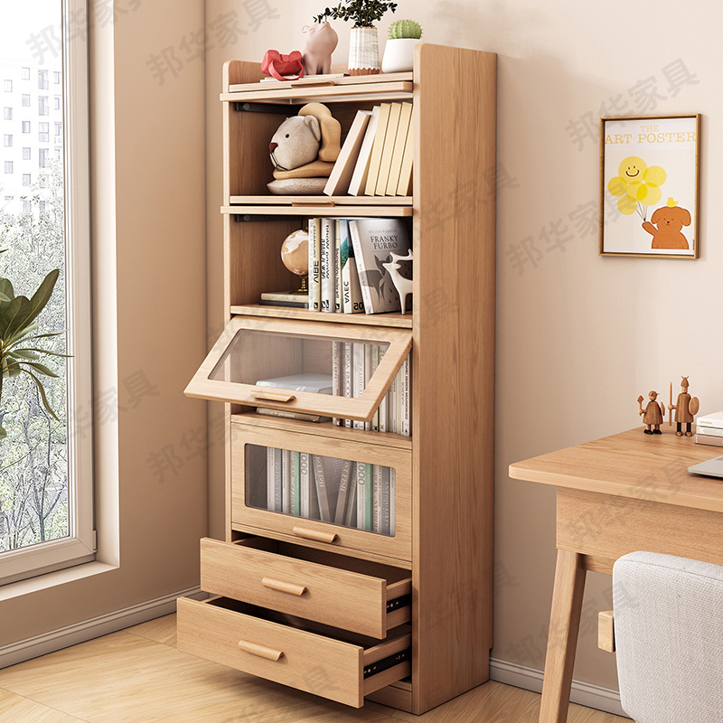 Solid wood custom bookcase student dustproof floor storage cabinet