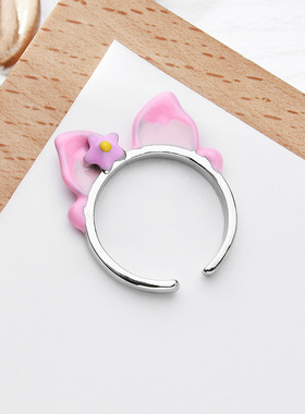 可爱兔耳朵戒指女开口设计感