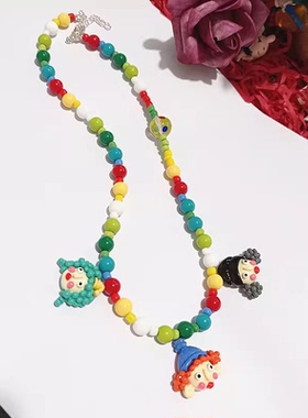 吊坠彩色M豆小丑甜酷风项链