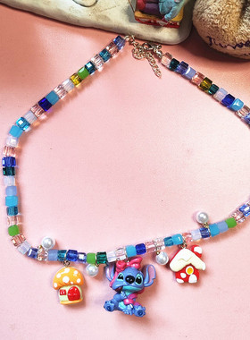 树脂卡通个性怀旧短款项链史迪仔