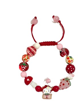 小红书同款可爱卡通凯蒂猫手链时尚彩色串珠手工编织抽拉手绳甜美