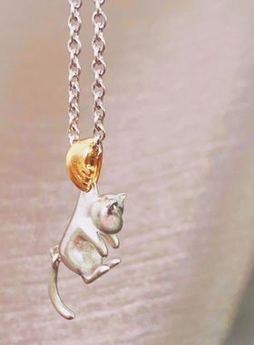 磨砂猫咪吊坠项链可爱躲猫猫