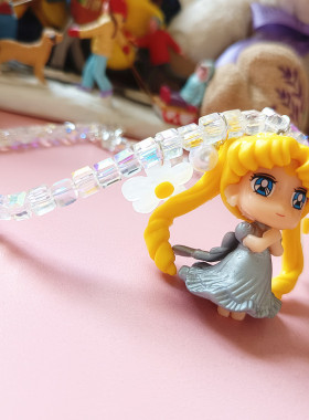 Bilingling闪亮方块串珠可爱卡通美少女战士短款项链颈链儿童女