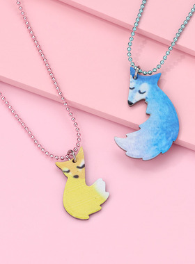 狐狸拥抱大灰狼项链创意ins风