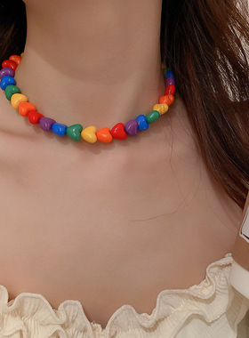 糖果色亚克力爱心项链时尚网红个性颈链锁骨链韩国东大门简约项饰