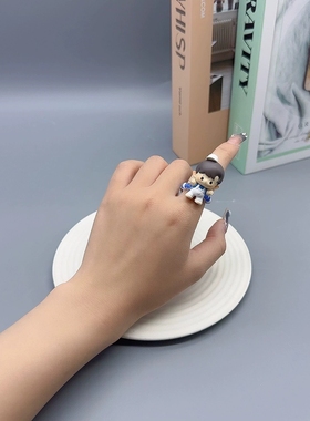 个性少女致幻萌粒戒指手工DIY卡通人物设计时尚创意风女戒闺蜜礼
