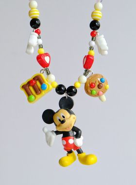 卡通新款可爱米奇米老鼠布鲁托吊坠彩色糖果珠子项链颈链锁骨链