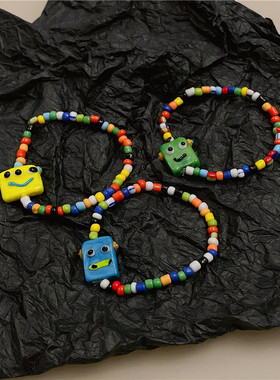 小怪兽串珠手链弹力绳闺蜜礼物