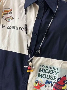 卡通米奇翠儿串珠项链女2025新款爆款金属拼接黑玛瑙长款毛衣链