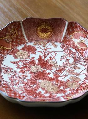 木盒装 日本进口九谷烧时代绘系列饰皿 古九谷风永乐风桌面摆件