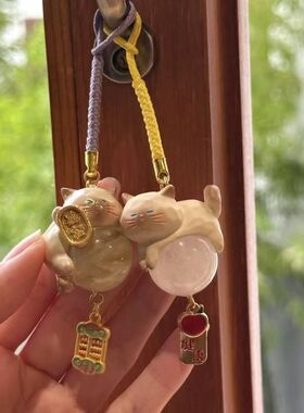 年会礼物爆款萌宠喵见好运水晶钥匙挂件盲盒摆件团购摆摊新年礼物