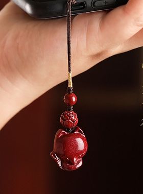 旺桃花运朱砂狐狸手机链挂件汽车钥匙扣短款U盘男女情侣挂饰吊坠