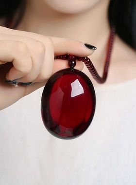 天然缅甸血珀椭圆吊坠长款毛衣链蜜蜡琥珀项链挂件男女情侣送闺蜜