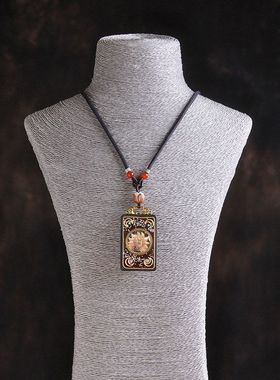 纯手工镶嵌檀木唐卡项链龙五爷财神项坠招财毛衣链九尾狐吊坠礼品