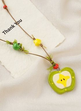 小红书直播清新苹果项链女小众度假风海边气质锁骨链毛衣链配饰