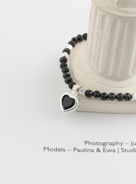 【韩国】s925纯银黑玛瑙爱心项链