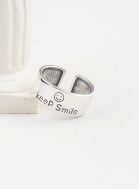 韩国东大门纯银宽面字母戒指