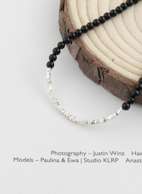 【韩国】s925纯银黑玛瑙碎银项链