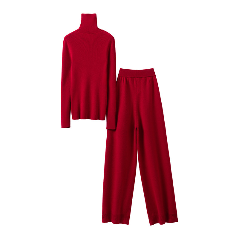 好穿气质到爆！高领羊绒衫女纯羊绒毛衣直筒阔腿裤子休闲羊绒套装,淘宝优惠券,粉丝福利购,淘宝优惠卷