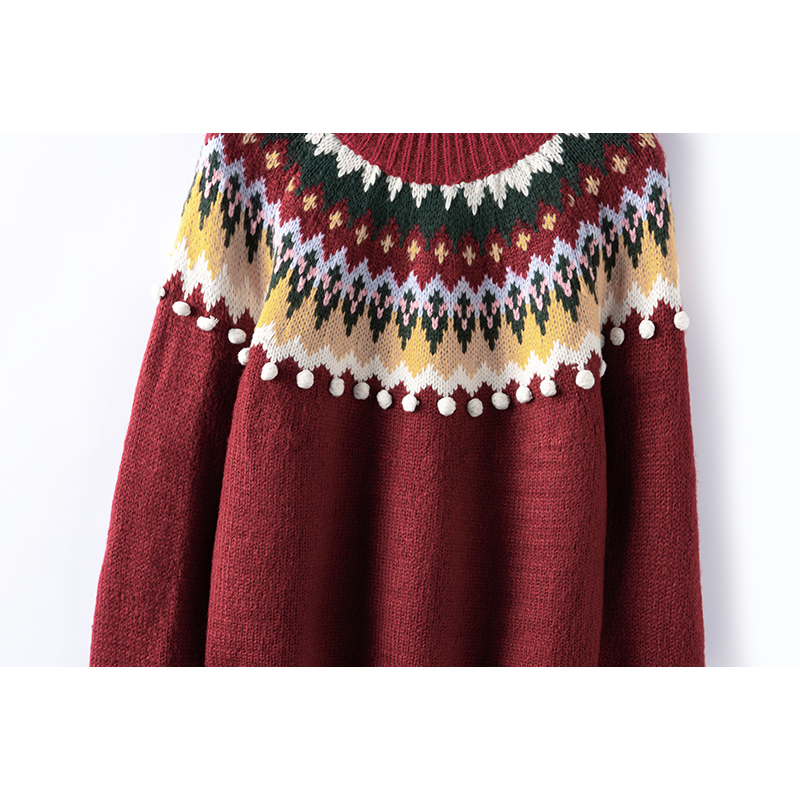 上身方知美!纯山羊绒圣诞节红色针织衫毛衣秋冬复古新年圆领上衣 - 图0