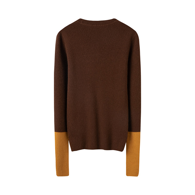演绎美学精髓~拼色圆领弹力坑条羊绒衫女纯羊绒毛衣针织衫打底衫,淘宝优惠券,粉丝福利购,淘宝优惠卷