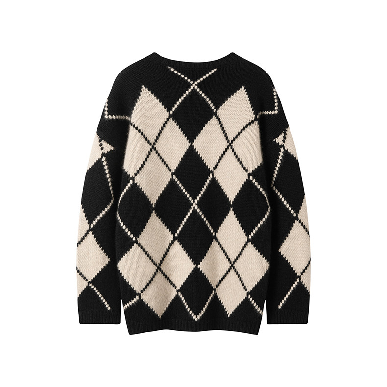 气质和舒适共存！重磅加厚菱格提花山羊绒衫女圆领纯羊绒毛衣宽松,淘宝优惠券,粉丝福利购,淘宝优惠卷