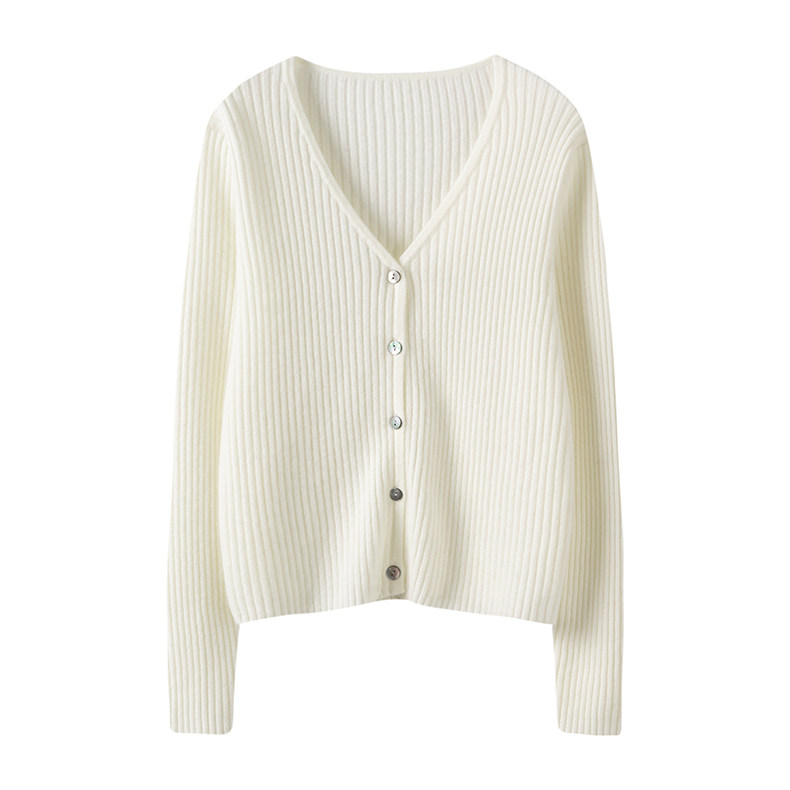 腔调范儿骨感十足！纯羊绒开衫女V领坑条修身短款羊绒毛衣女外套,淘宝优惠券,粉丝福利购,淘宝优惠卷