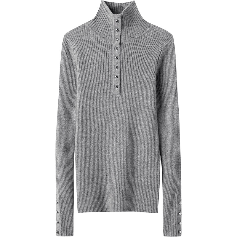 好穿美得心醉！金扣高领弹力修身羊绒衫女纯羊绒毛衣针织打底衫冬,淘宝优惠券,粉丝福利购,淘宝优惠卷