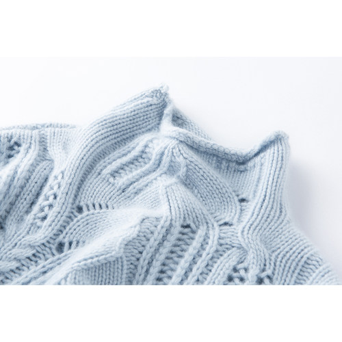 素年锦时！100%纯山羊绒衫女镂空秋冬半高领时尚纯色针织衫 - 图0