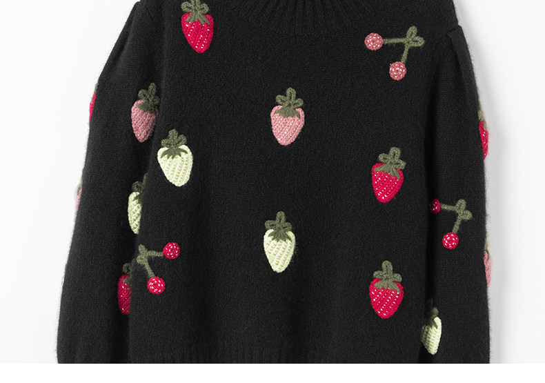 好美丽精致！纯手工钩花草莓半高领羊绒衫女纯羊绒毛衣秋冬加厚,淘宝优惠券,粉丝福利购,淘宝优惠卷