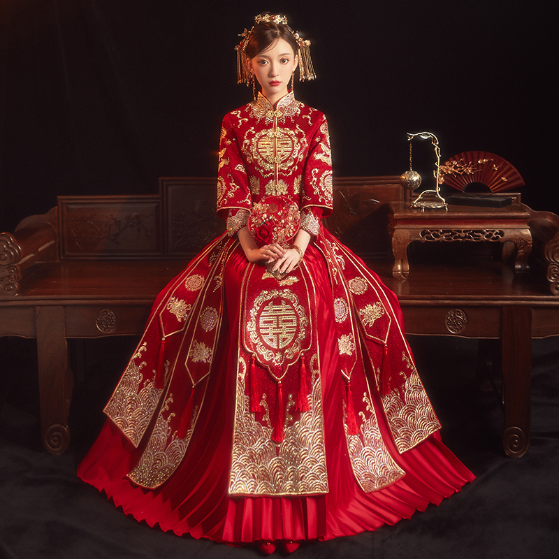 倾妍阁旗舰店秀禾服年新款结婚新娘礼服小个子中式婚纱秀禾龙凤褂情侣冬季2
