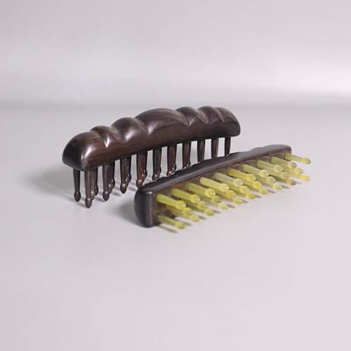 Purple Sandalwood Sheep Horn Head Massage Comb with Teeth E - 图2
